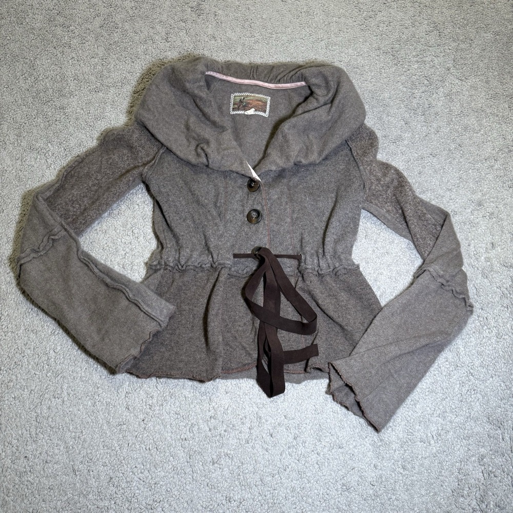 Burning Torch Cashmere Cardigan‎ Sweater Brown Taupe Boho Fairy Grunge Y2K Small